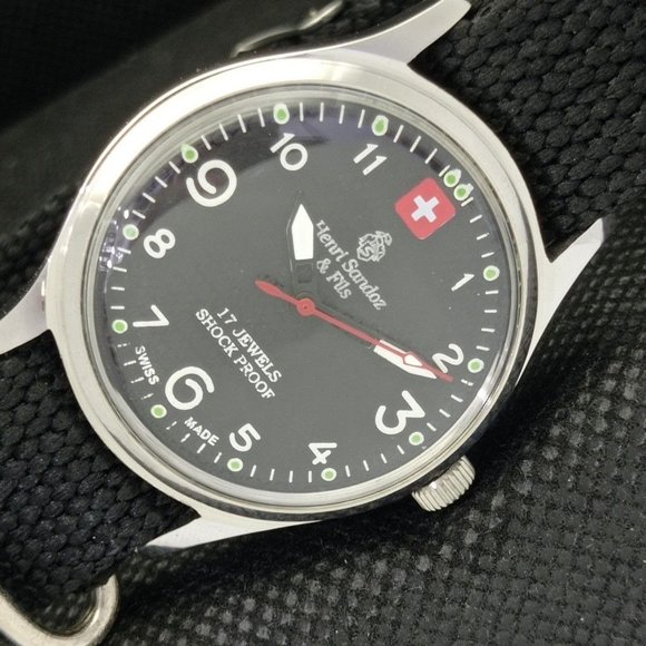 Fortis Other - Vintage 1968 Henri Sandoz Manual Mens Silver Watch W/Cloth Strap